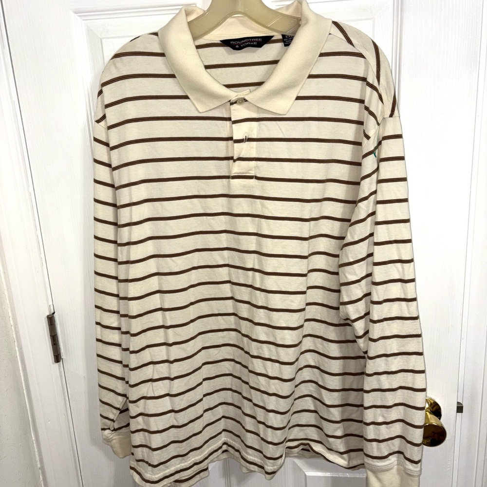 Roundtree & Yorke Cream and Brown Striped Polo